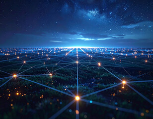 未来的なデジタルグリッドと光る接続 / Futuristic Digital Grid with Glowing Connections