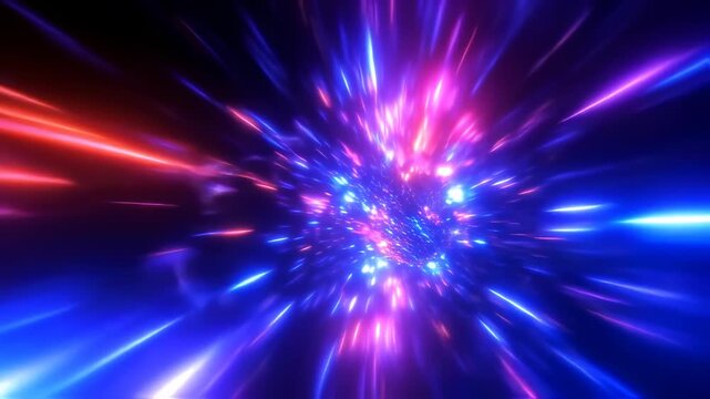 A journey through the digital cosmos with swirling neon lights, a high-speed passage through a vibrant vortex of light and color, hyperdrive effect