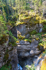 Maligne River flowing in the Maligne Canyon in the Jasper National Park before the 2024 wildfire in Alberta, Canada