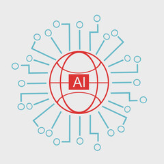 Obraz premium AI Technology Core with Global Digital Network Sphere