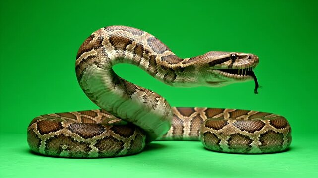 Detailed Python Snake on Green Screen Background Isolated for Educational Wildlife Content and Animal Studies in