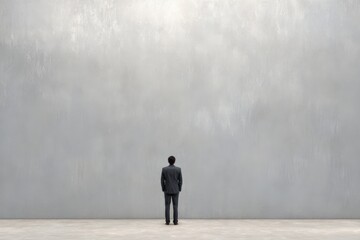 Obraz premium Business professional standing and facing a blank wall with ample copy space