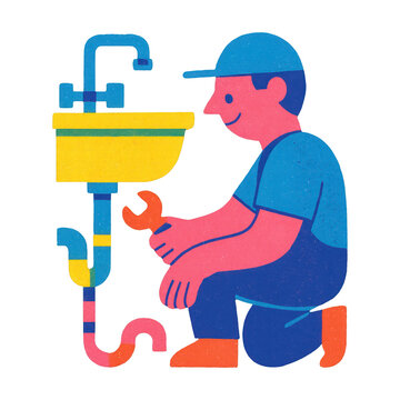PNG Colorful plumber fixing sink