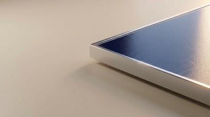 3D Render Solar Panel Corner Close-Up with Glossy Micro-Texture, Soft Rim Light on Minimal Beige Background and Copy Space