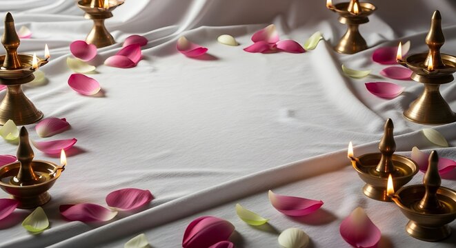 Ramakrishna Jayanti Fabric Background with Lotus and Lamps Pastel