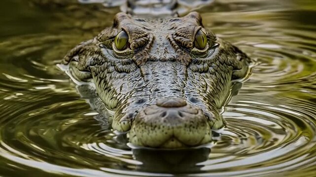 Crocodile's Intense Gaze: A close-up view captures the mesmerizing intensity of a crocodile's eye. The ripples of the water further enhance the dramatic effect.