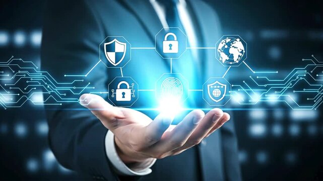 Man's hand supporting Security concept.