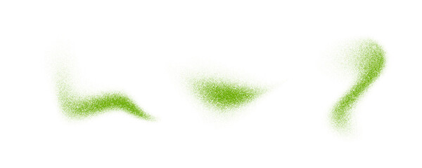 Obraz premium Matcha powder splashes. Greed tea leaves particles burst set. Herbal dust sand textured piles. Flying dry flakes scattered on surface. Asian natural drink beverage ingredient explosion. Vector