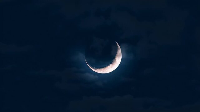 Crescent Moon Phases in Dark Night Sky.