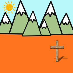 Mountain landscape vector illustration. Easter or Resurrection concept