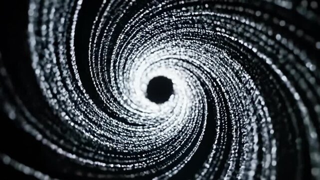 A swirling tunnel of tiny lights forms a mesmerizing spiral pattern, creating a sense of depth and visual intrigue