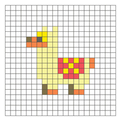 Obraz premium A flat pixel design made of geometric square color blocks on a clean grid layout. Pixel art llama