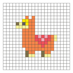 Obraz premium A flat pixel design made of geometric square color blocks on a clean grid layout. Pixel art llama