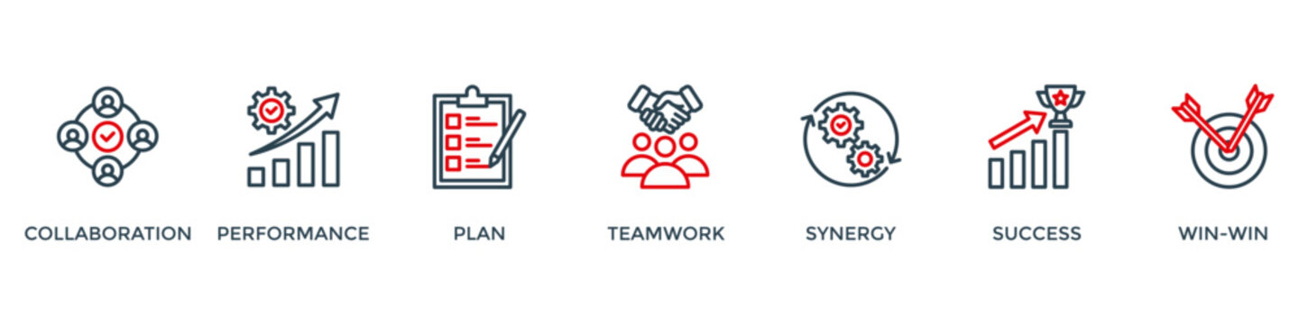 Partnership banner web icon vector illustration concept with icon of collaboration, performance, plan, teamwork, synergy, success and win-win solution