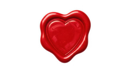 Red wax heart seal on transparent background isolated