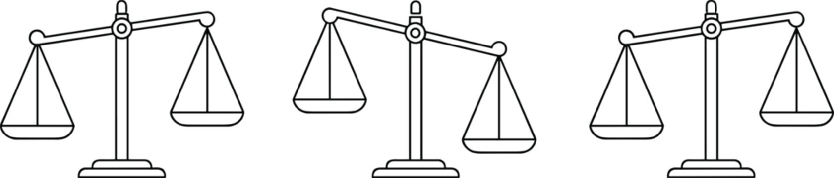Justice balance scale icon set law legal equality court black and white outline vector design
