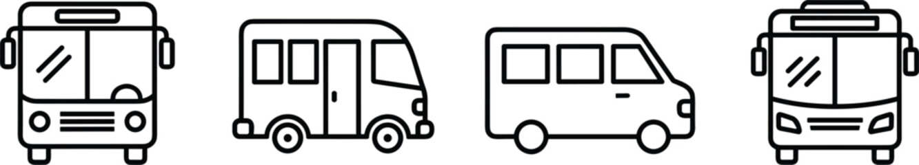 Public transport bus icon set city travel transit vehicle black and white outline solid vector © Hafizul