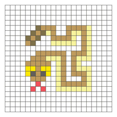 Fototapeta premium A flat pixel design made of geometric square color blocks on a clean grid layout. Pixel art rattlesnake