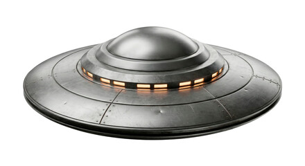 Photorealistic UFO Flying Saucer Isolated on Black Background © Lupion