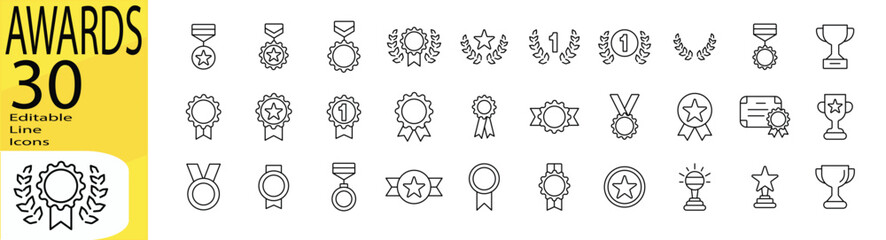 Awards icon set. Editable stroke.