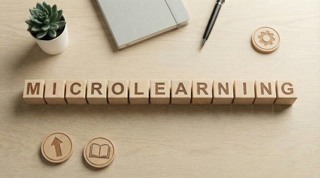 Wooden cubes 'Microlearning' on desk