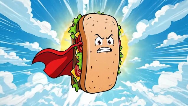 Super Sandwich - A Cartoon Heros Flight Through the Sky.