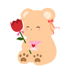 Fototapeta premium teddy bear with love letter and rose