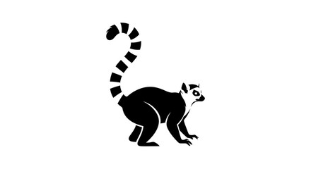 Fototapeta premium Ring tailed lemur black silhouette vector icon isolated on white.