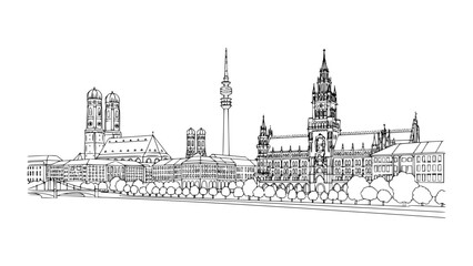 Building Outline of Munich City, Germany. 