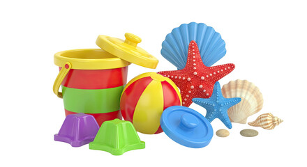 Colorful Beach Toys and Seashells Collection
