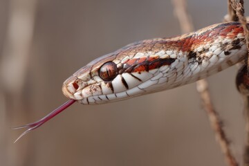 Obraz premium Close-Up of Snake with Tongue Extended in Narrow Focus Moment