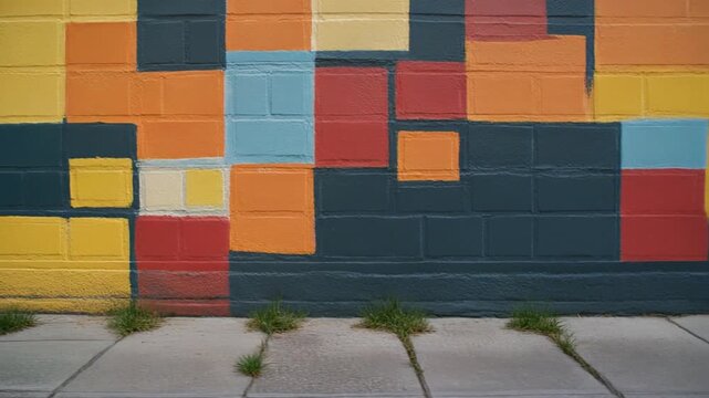 Vibrant multicolored sticky notes on dark grey brick wall with weeds in 4k resolution at sidewalk