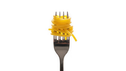 Pasta wrapped around a fork on transparent background isolated on transparent background