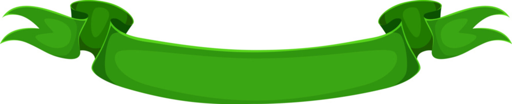 Happy St Patrick day green banner, symbol of Irish culture. Cartoon vector festive ribbon with curled edges, template for labels, titles, announcements, represent national spirit, cultural celebration