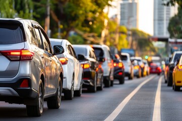 Traffic Jam Forming in City During Rush Hour Transition Between Times