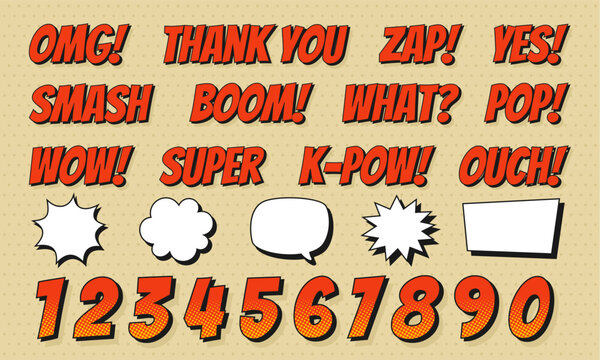 Comic Book Style element , Sound Effects, Speech Bubbles and Numbers collection