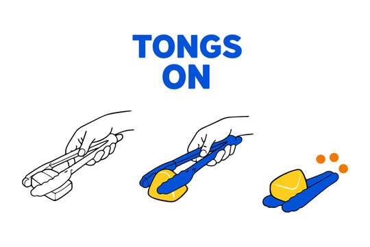 Illustration of hands using kitchen tongs for cooking demonstration