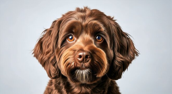 Close-up portrait of a brown dog with expressive eyes