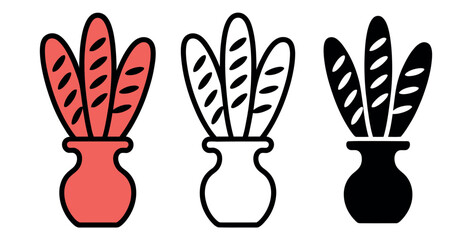Fototapeta premium Three distinct vase icons with feathers are displayed against a white background.