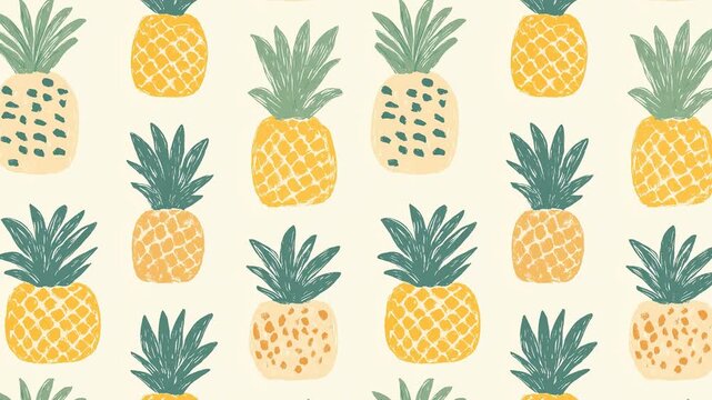 Seamless looping pattern of pineapples in vintage botanical style.