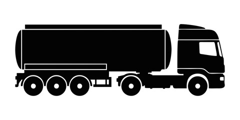 Black silhouette of a fuel tanker truck viewed from the side