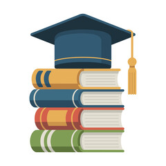 Graduation Concept: Cap and Scroll Resting on an Open Book, vector illustration