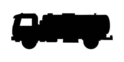 Black silhouette of a fuel tanker truck viewed from the side