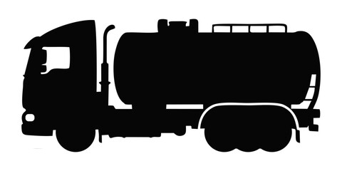 Black silhouette of a fuel tanker truck viewed from the side