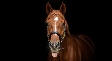 Obraz premium Horse Head Black Background Tongue Out