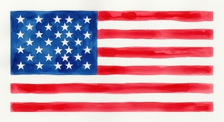 Fototapeta premium American Flag Watercolor Hand Painted