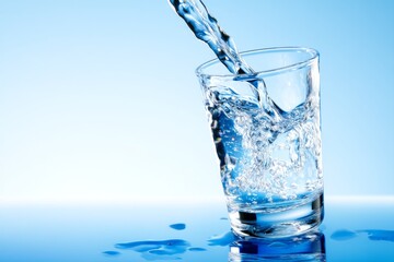 Refreshing Water Pouring into a Clear Glass with Minimalist Background