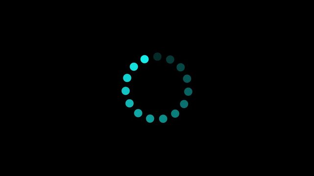 Turquoise and Teal Loading Spinner with Fading Dots on Black Background animation progress