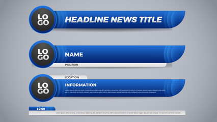 Fototapeta premium Modern blue and black lower third broadcast template set for television and media channel