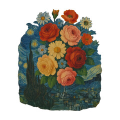 Fototapeta premium PNG Vibrant floral starry night fusion